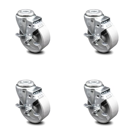 Service Caster 4 Inch Semi Steel Wheel Swivel Bolt Hole Caster Set with Brake SCC-BH20S415-SSR-TLB-4